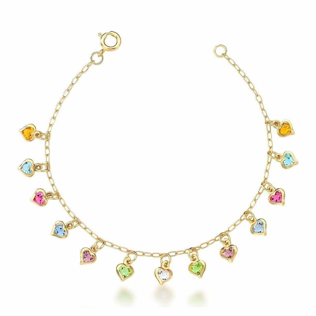 Pulseira Pingentes Cristais Coração Coloridos Semijoia