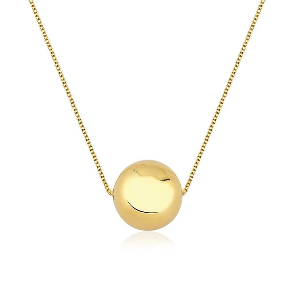 Colar Pingente Bola Dourado Semijoia Banho Ouro Dourado 3