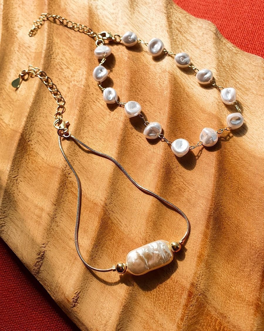 Pulseira Pérolas Estilo Barrocas Semijoia Banhada a Ouro Dourado 3