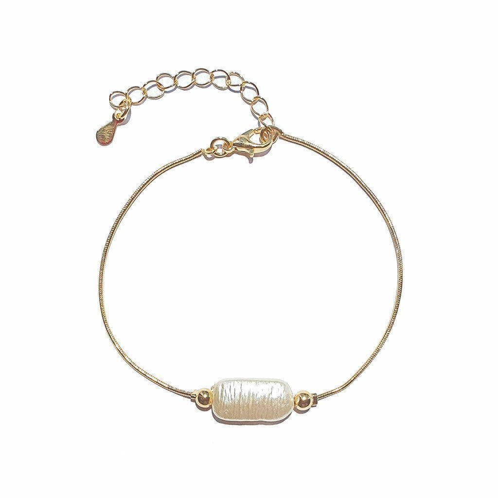 Pulseira Pérola Retangular Semijoia Banho Ouro Dourado 1