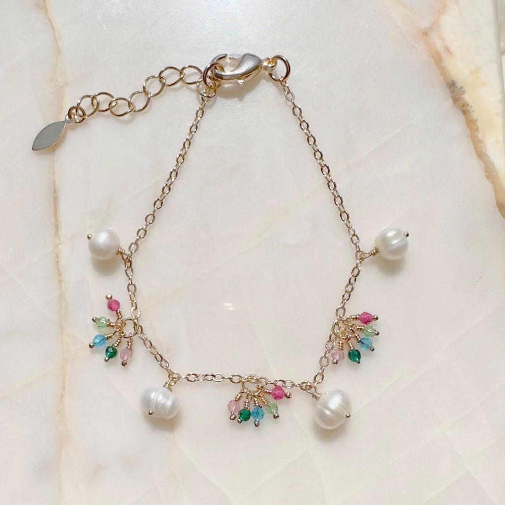 Pulseira Cristais Búlgaros e Pérolas Semijoia Dourado 3