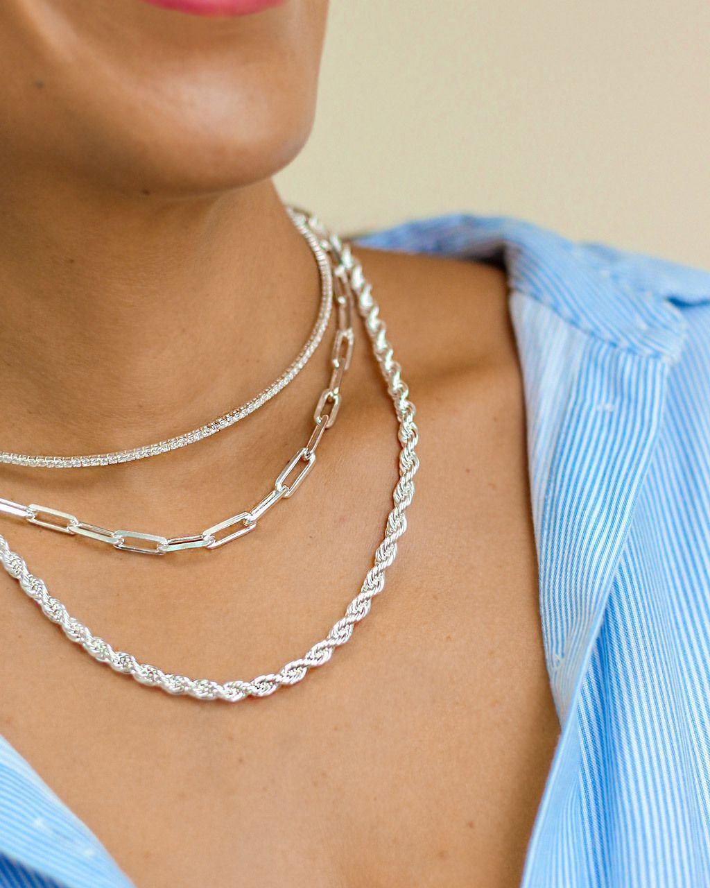 Colar Choker Elos Retangulares Semijoia Banho Prata Prata 3