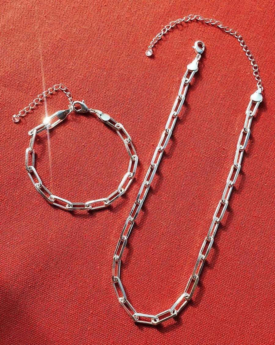 Colar Choker Elos Retangulares Semijoia Banho Prata Prata 4