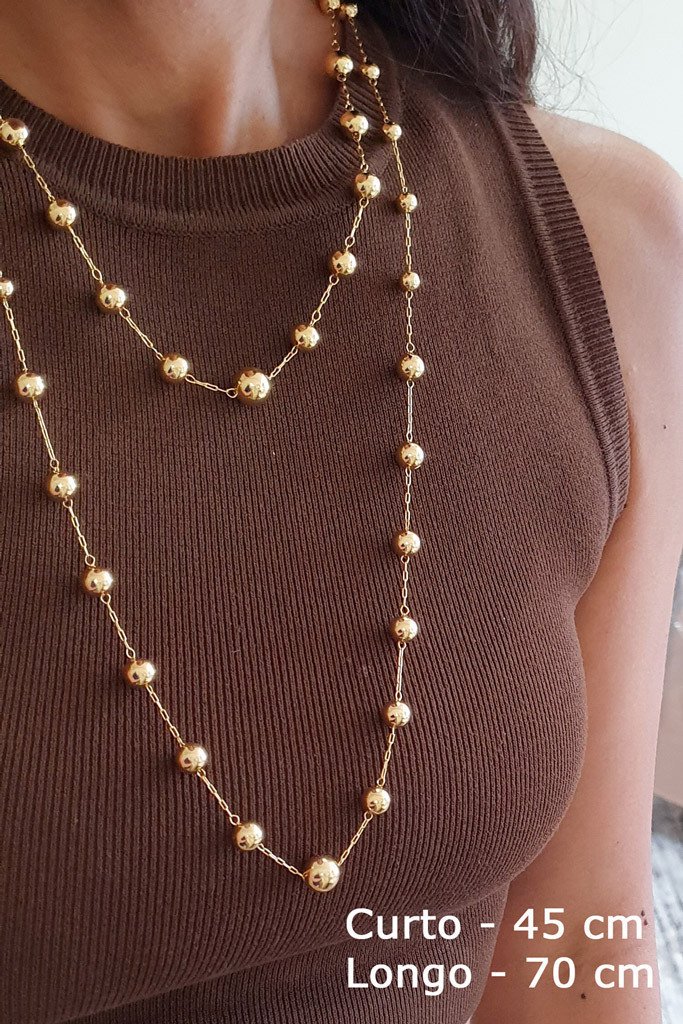 Colar 45 cm Bolas Degrade Semijoia Banho Ouro Dourado 2