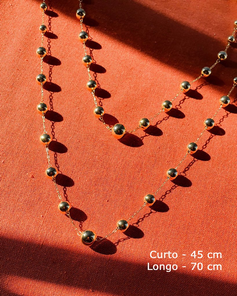 Colar 45 cm Bolas Degrade Semijoia Banho Ouro Dourado 5