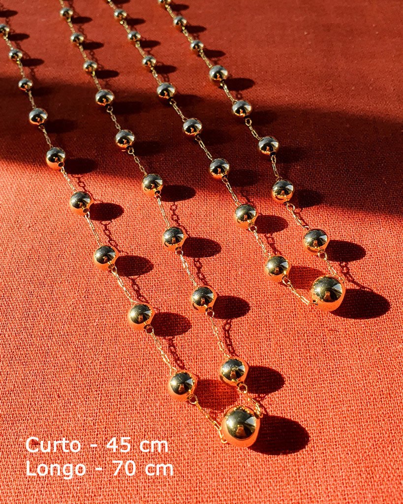 Colar 45 cm Bolas Degrade Semijoia Banho Ouro Dourado 6