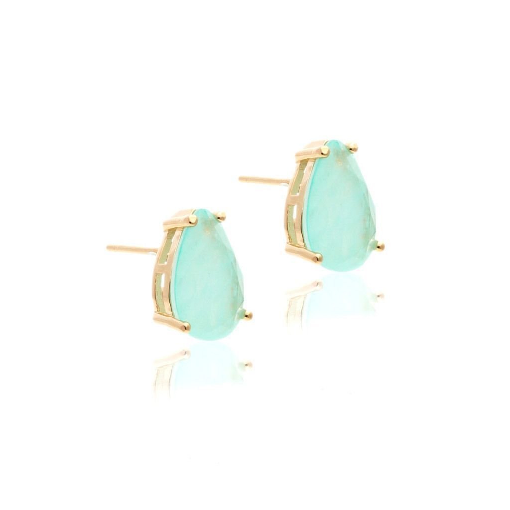 Brinco Gota Fusion Turmalina Light Blue Semijoia Dourado 4