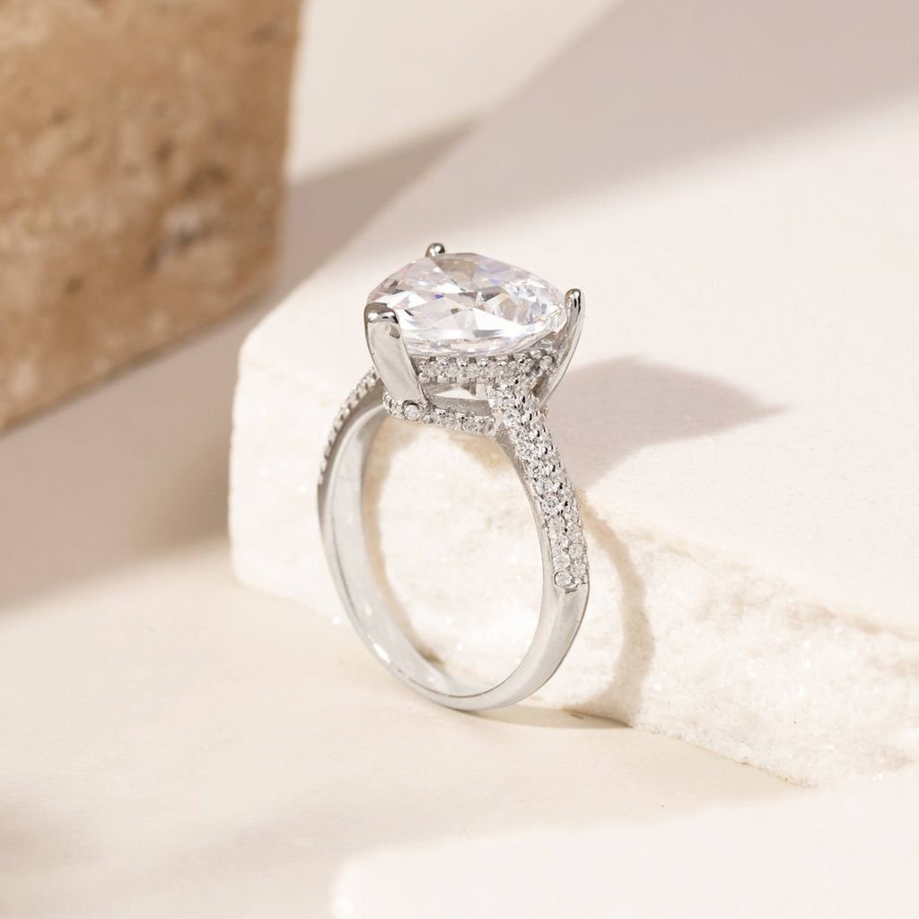 Anel Solitário Zircônia Coração Aro Cravejado Joia Prata 925 Prata 3