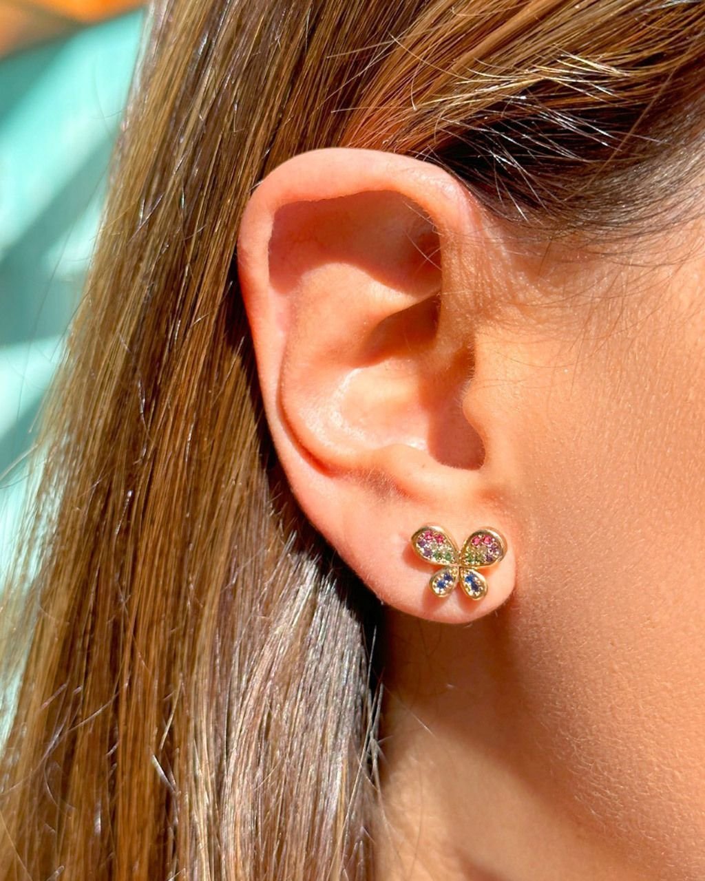 Brinco Borboleta Zircônias Coloridas Semijoia Banho Ouro Dourado 4