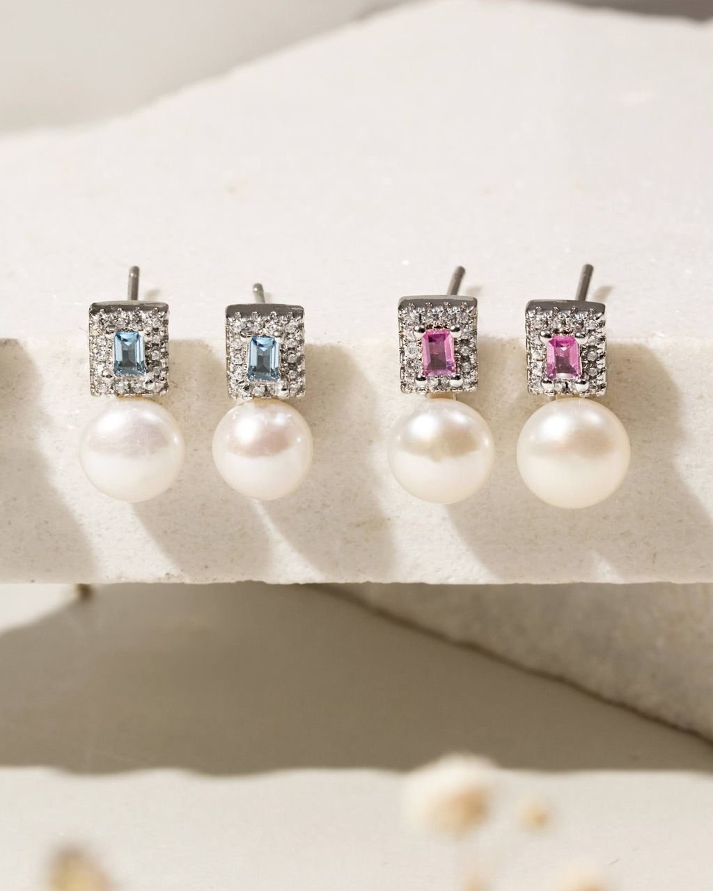 Brinco Zircônia Rosa com Pérola Semijoia Banho Rodio Rosa 6