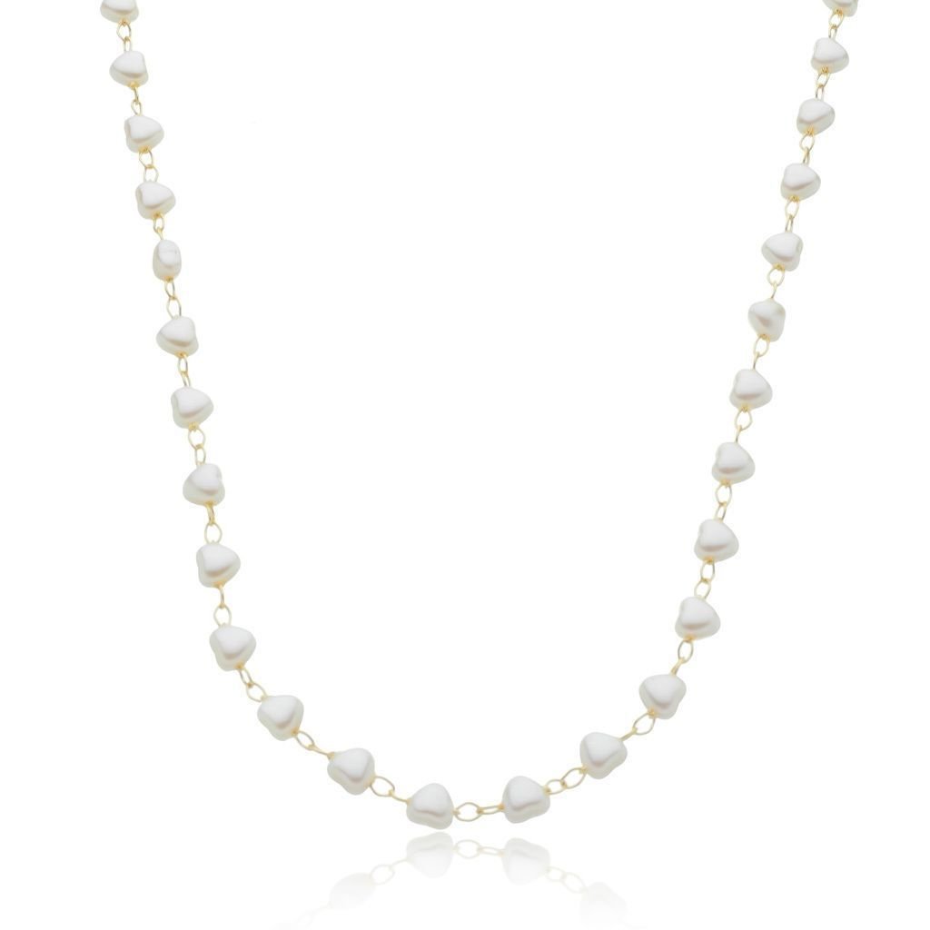 Choker Pérolas Mini Coração Semijoia Banhada Dourado 1