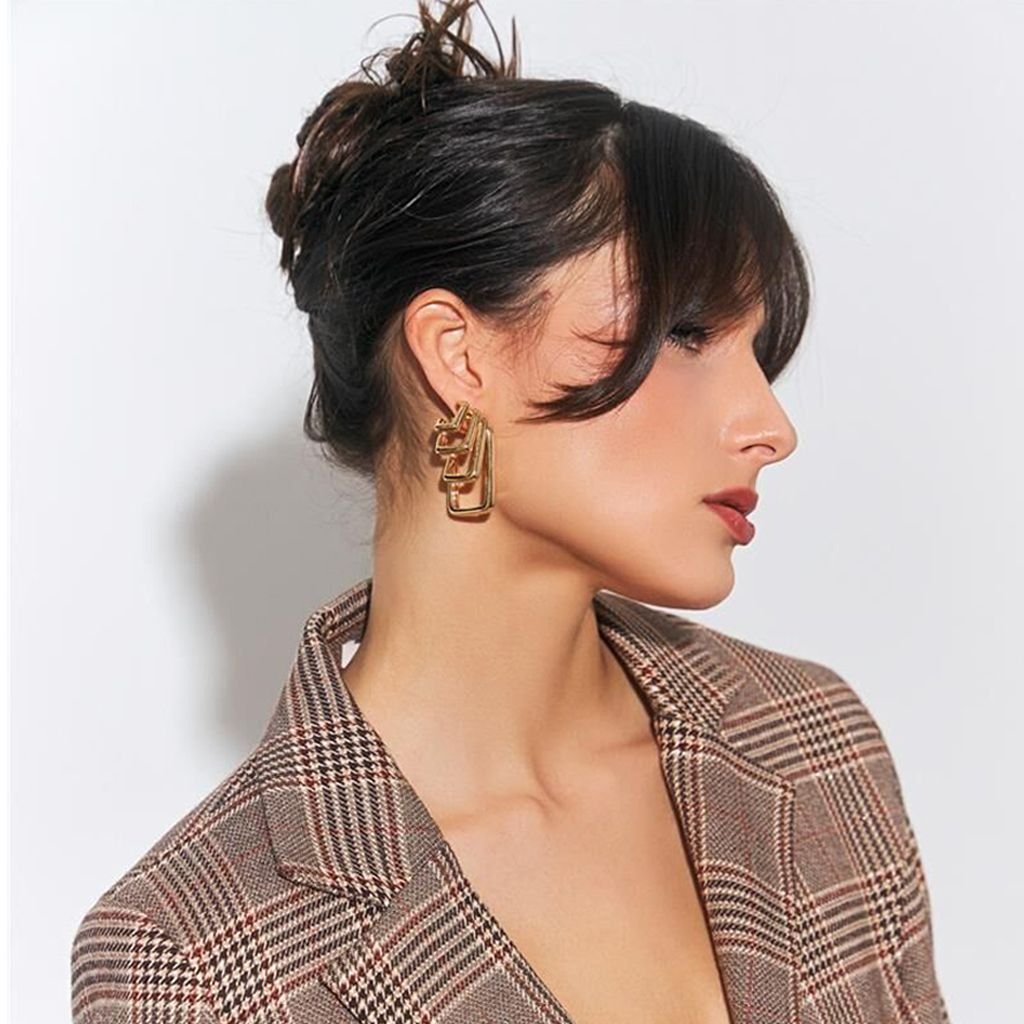 Brinco Ear Cuff Mix Argolas Lisas Retangulares Semijoia Dourado 3