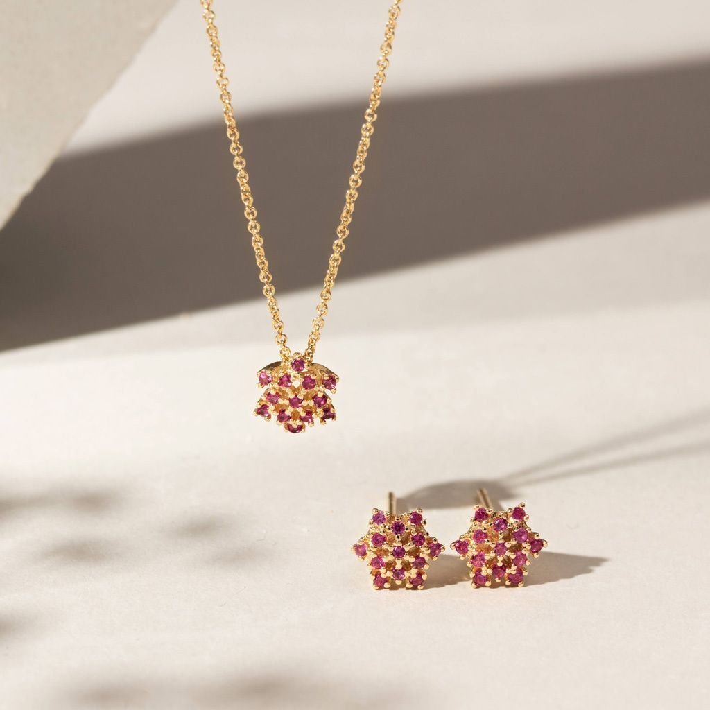 Conjunto Semijoia Colar e Brinco Chuveiro Zircônias Vermelho Vermelho 5