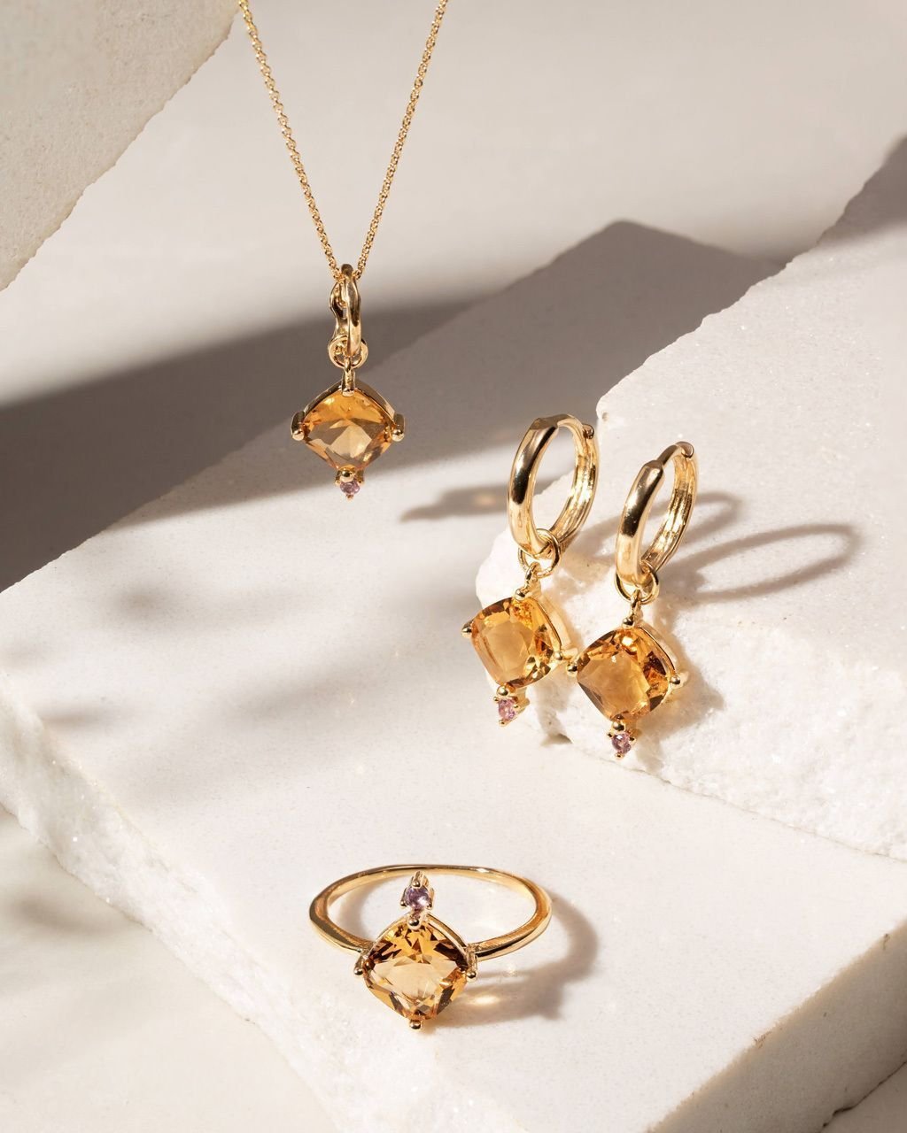 Colar Pingente Pedra Zircônia Cor Citrino Fumê Semijoia Dourado 5