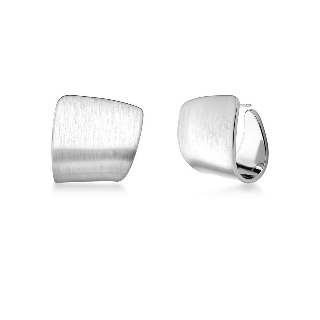 Brinco Minimalista Curvo Semijoia Banho Rodio Acetinado Prata 1