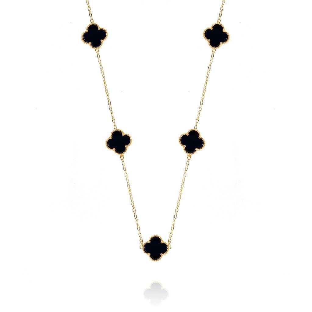 Colar 5 Trevos Dupla Face Semijoia Preto Onix Preto 1