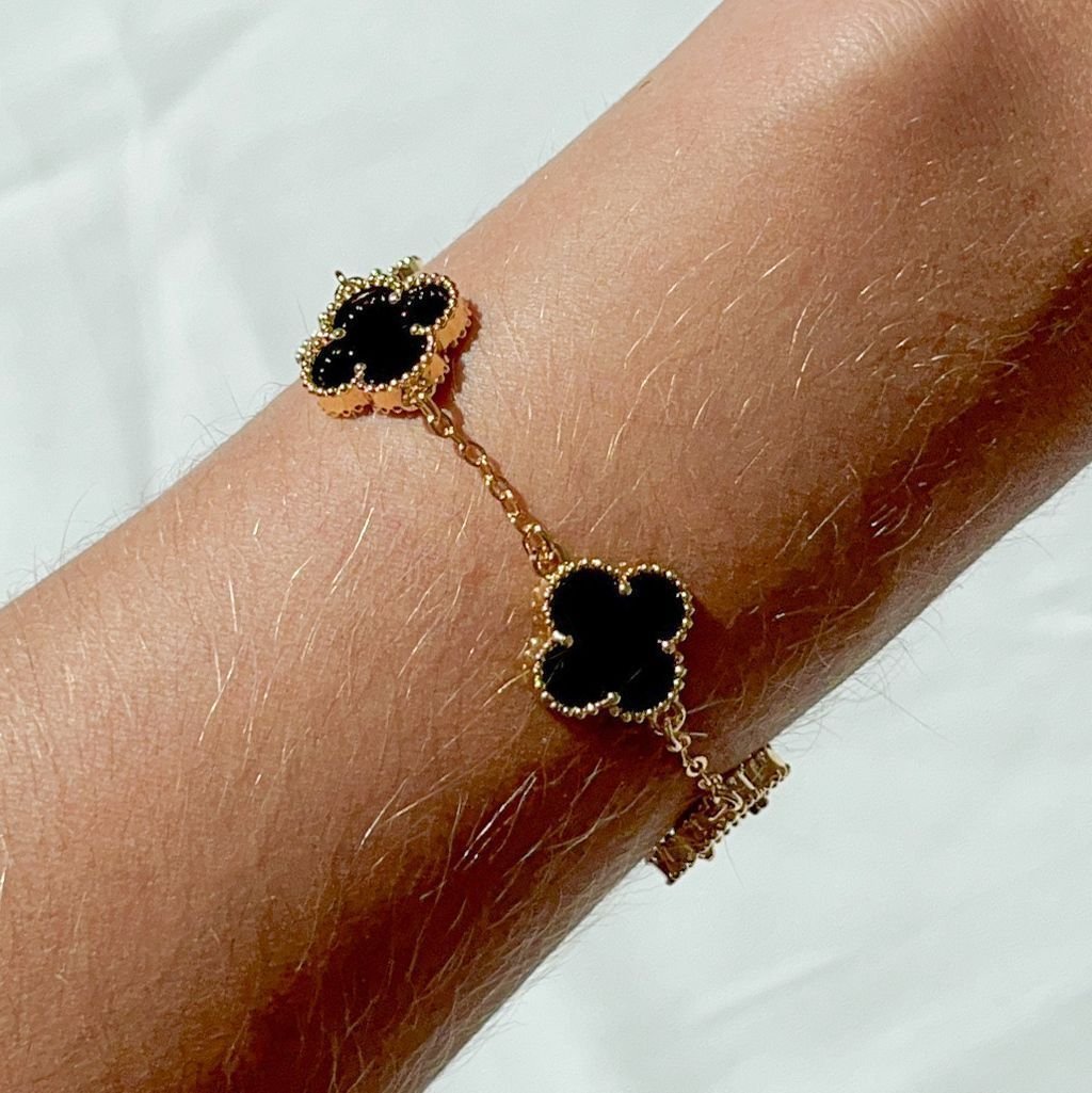 Pulseira Trevos Dupla Face Semijoia Preto Onix Preto 2
