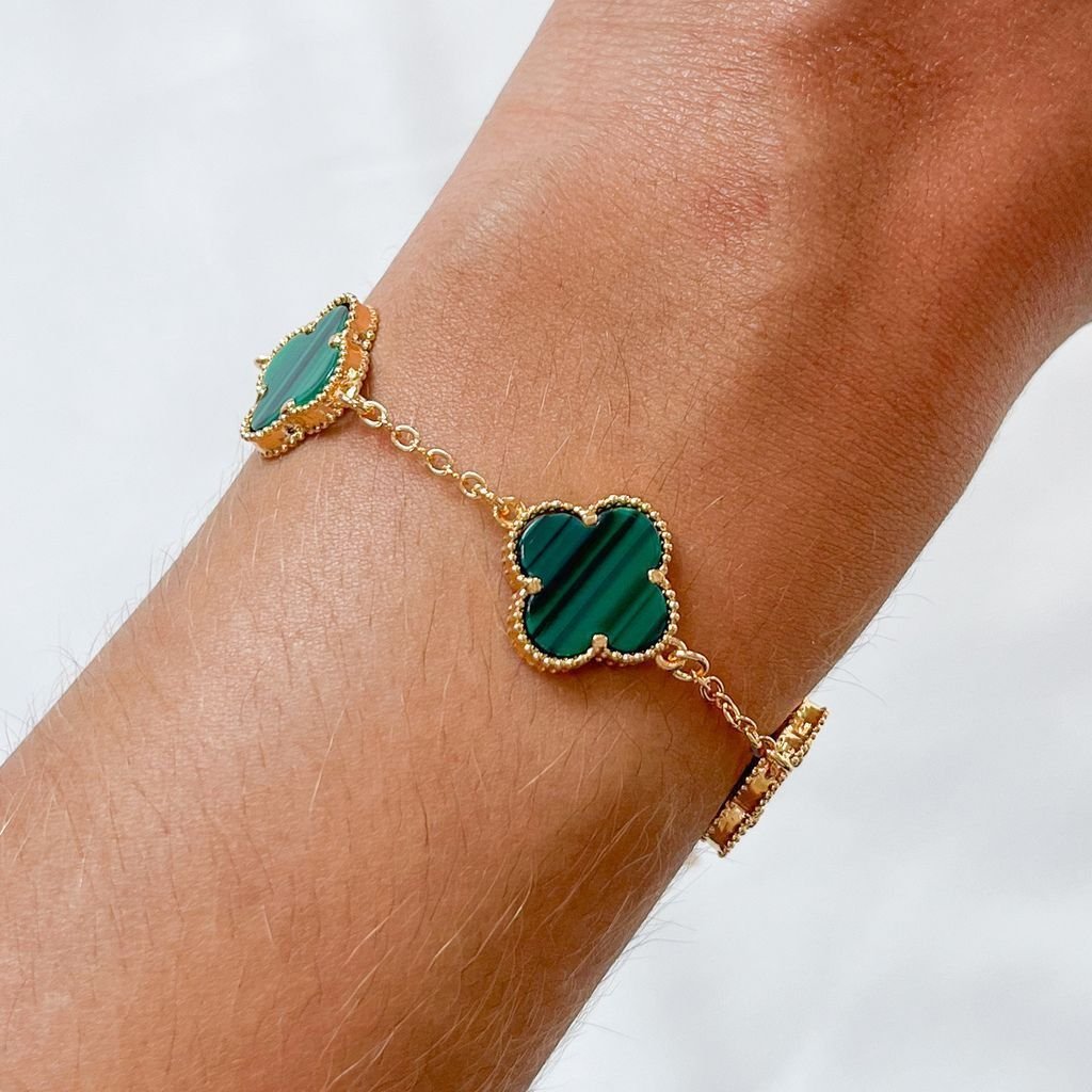 Pulseira Trevos Dupla Face Semijoia Verde Malaquita Verde 2