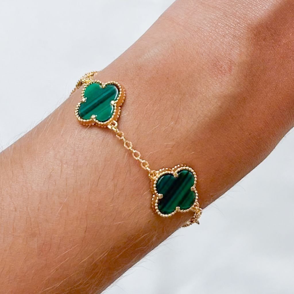 Pulseira Trevos Dupla Face Semijoia Verde Malaquita Verde 3