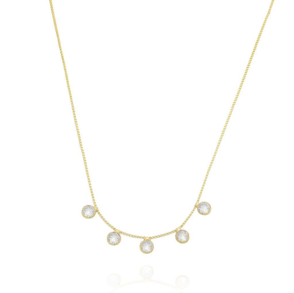 Colar Cristais Zircônias Redondas Semijoia Banho Ouro Dourado 1