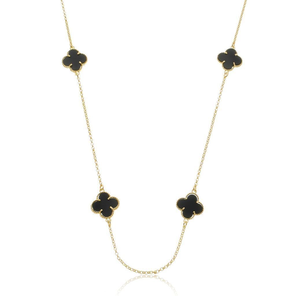 Colar Longo 4 Trevos em Preto Semijoia Banho Ouro Preto 1