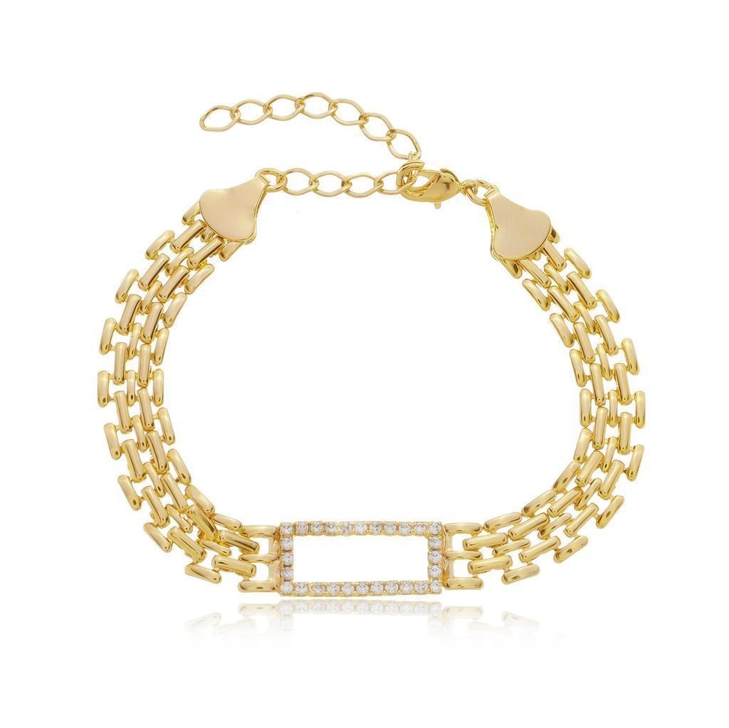 Pulseira Corrente Malha Clock Detalhe Zircônias Semijoia