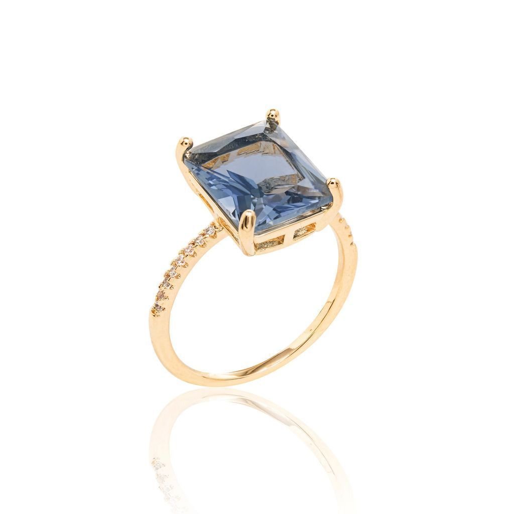 Anel Pedra Zircônias Topazio London Blue Semijoia Azul 2