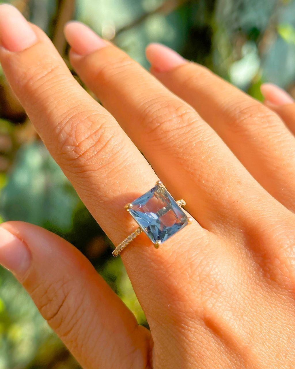 Anel Pedra Zircônias Topazio London Blue Semijoia Azul 3