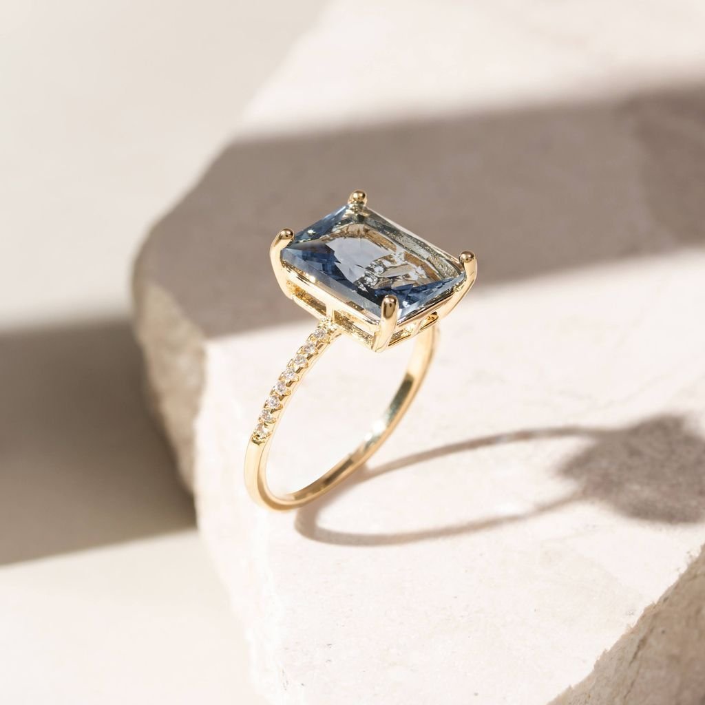 Anel Pedra Zircônias Topazio London Blue Semijoia Azul 5