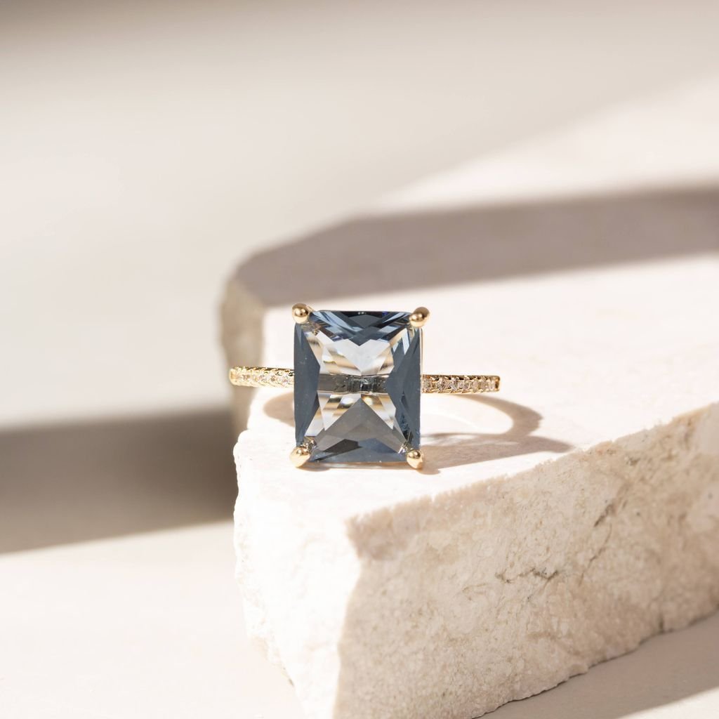 Anel Pedra Zircônias Topazio London Blue Semijoia Azul 6