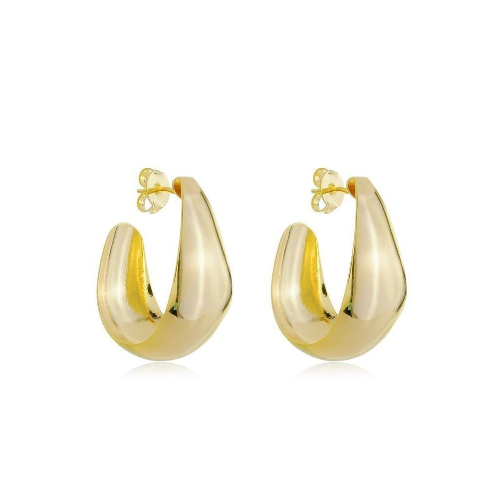 Brinco Meia Argola Abaulada Triangular Semijoia 3cm