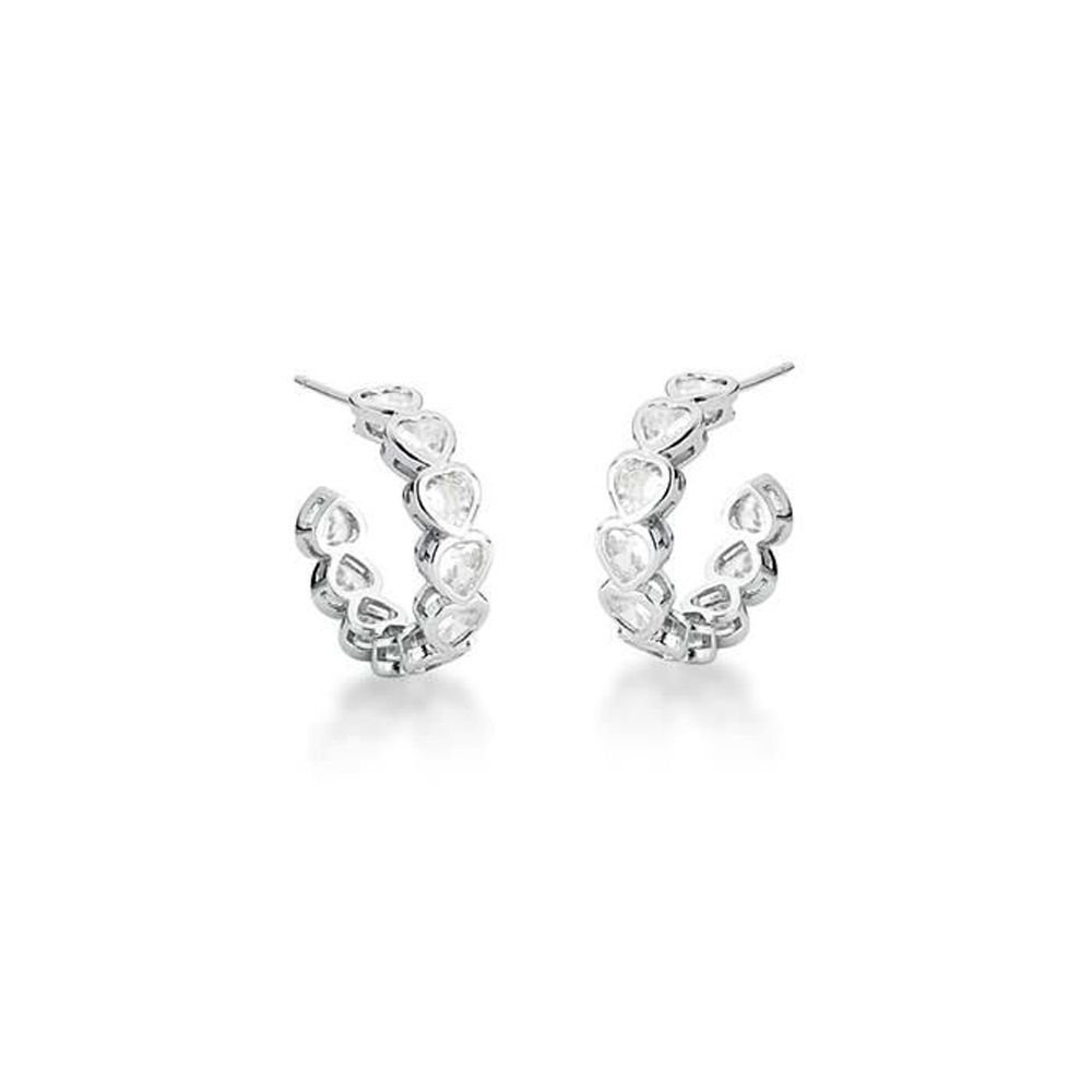 Brinco Argola 2,2 Cm Zircônias Coração Semijoia Banhada Prata 1