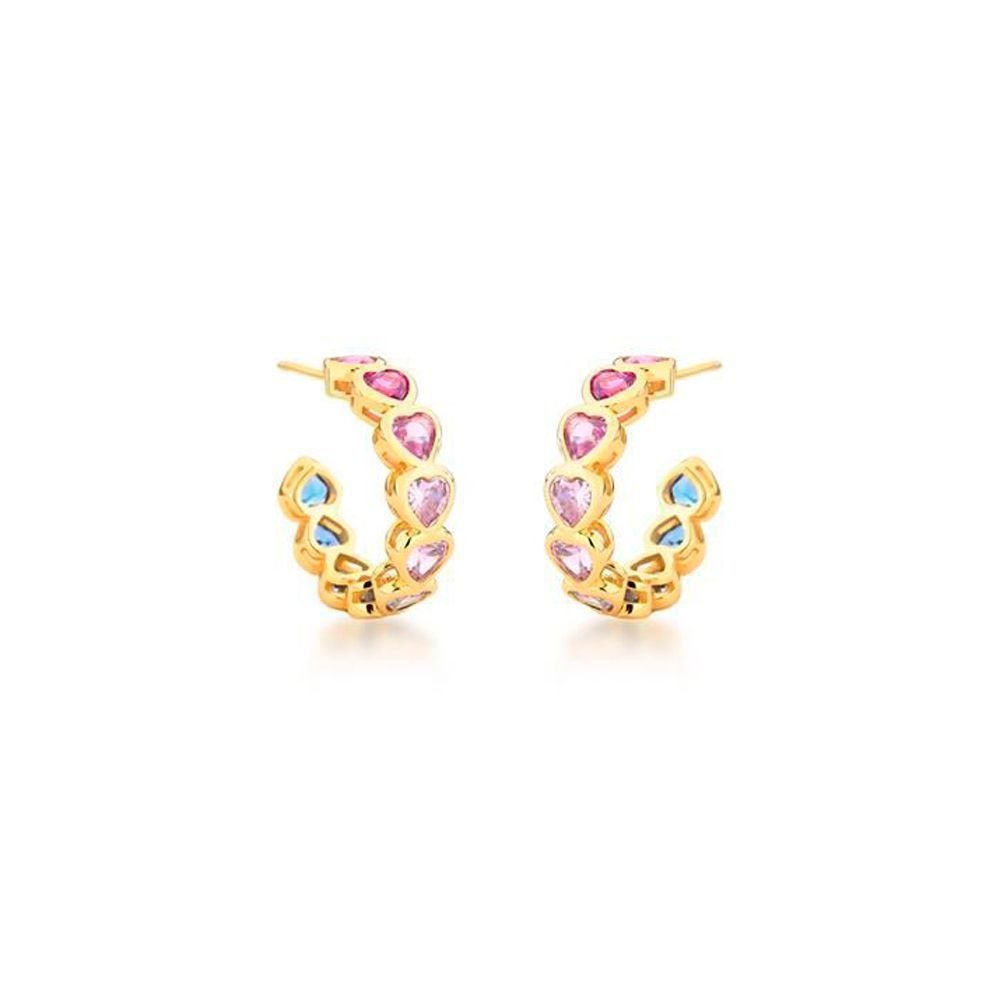 Brinco Argola 2,2 Cm Zircônias Coração Semijoia Banhada Prata 3
