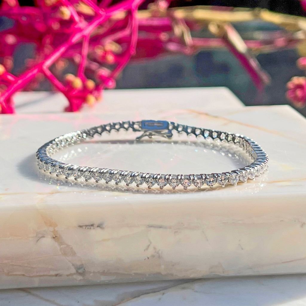 Pulseira Riviera 3pts Zircônia 3mm Fch Gaveta Semijoia Rodio Prata 2