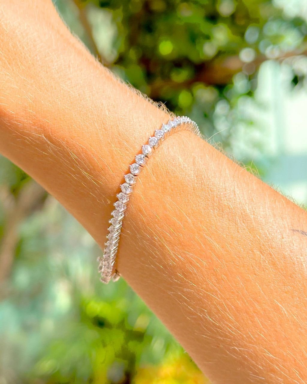 Pulseira Riviera 3pts Zircônia 3mm Fch Gaveta Semijoia Rodio Prata 3