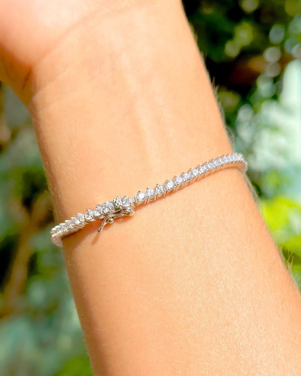 Pulseira Riviera 3pts Zircônia 3mm Fch Gaveta Semijoia Rodio Prata 4