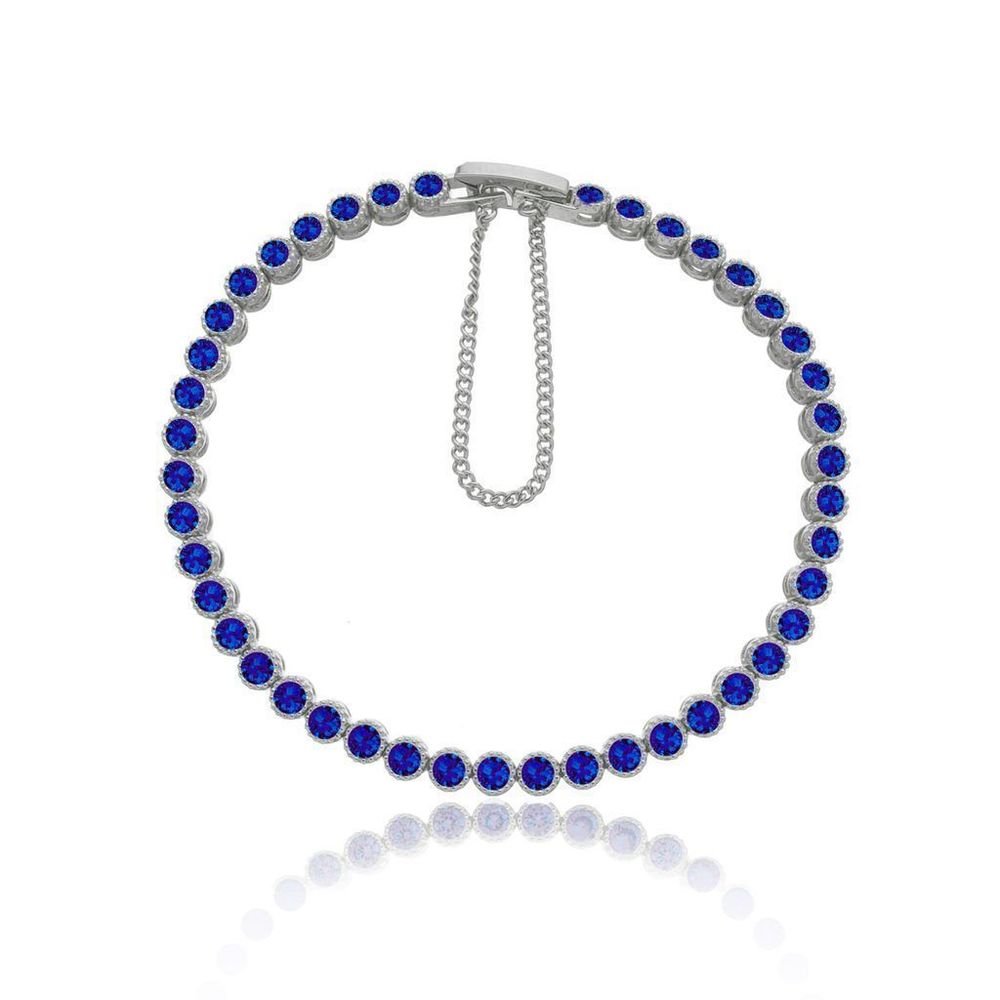 Pulseira Riviera Zircônia Azul Bolinhas Semijoia Banho Rodio Prata/Azul 1