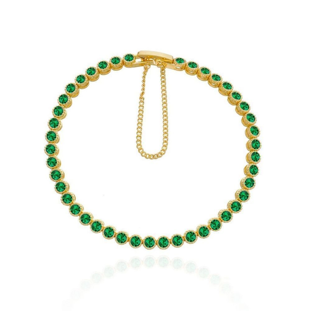 Pulseira Riviera Zircônias Verde Esmeralda Bolinhas Semijoia Dourado/Verde 1