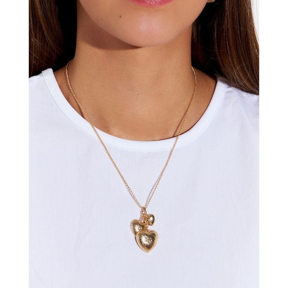 Colar com Pingentes Coração Raiados com Zircônias Semijoia Dourado 2