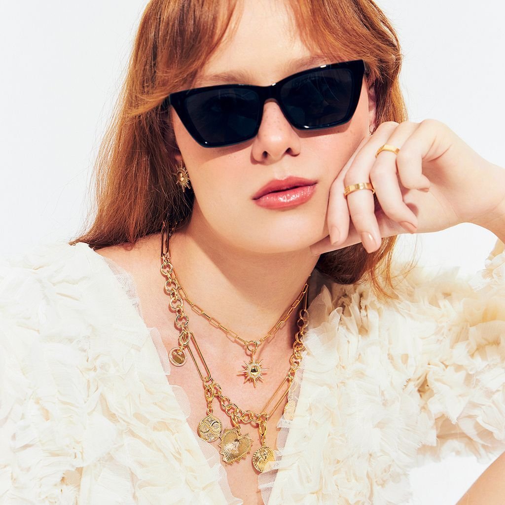 Colar Pingente Sol com Zircônias Semijoia Banho Ouro Dourado 2