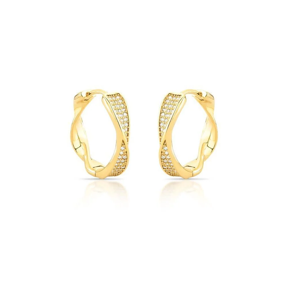 Brinco Argola Click Zircônias  Semijoia Banho Ouro Dourado 2