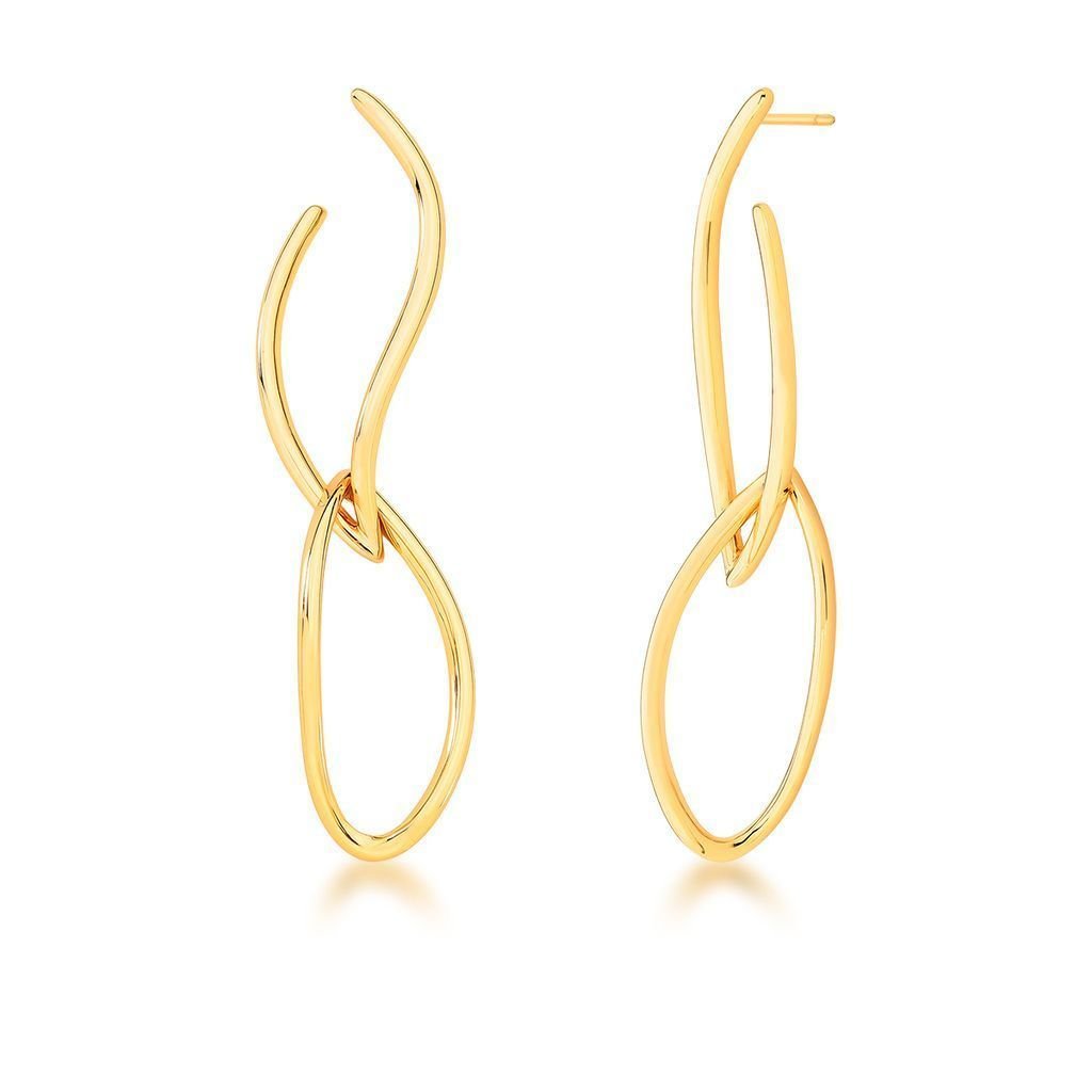 Brinco Longo Elos Curvos Delicados Semijoia Dourado 1