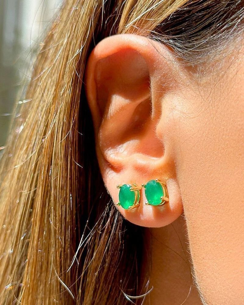 Brinco Oval Verde Esmeralda Semijoia Verde 2