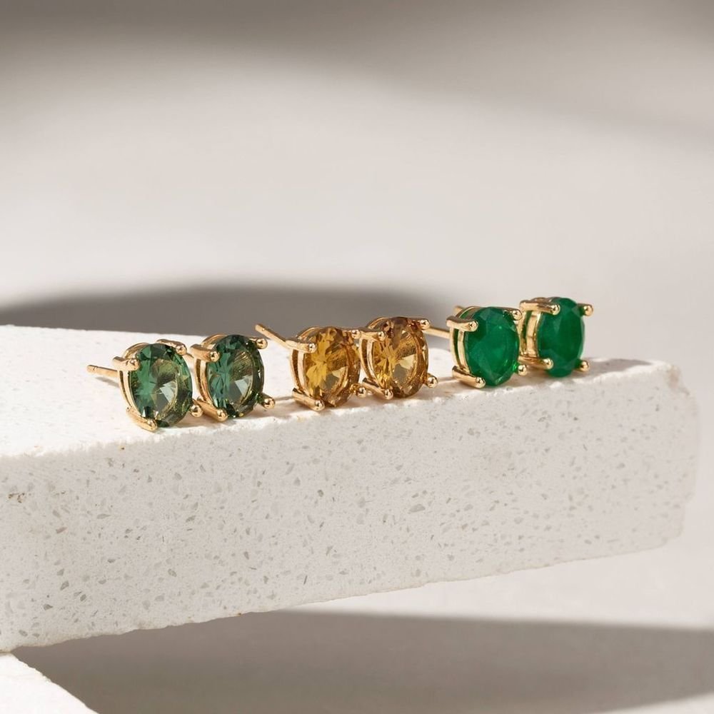 Brinco Oval Verde Esmeralda Semijoia Verde 4