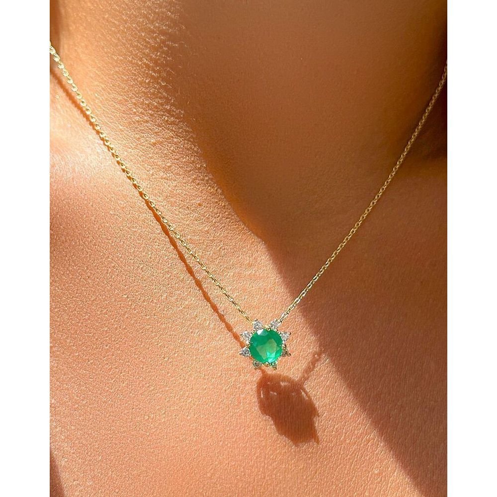 Conjunto Cristal Redondo Esmeralda com Zircônias Semijoia Dourado 2