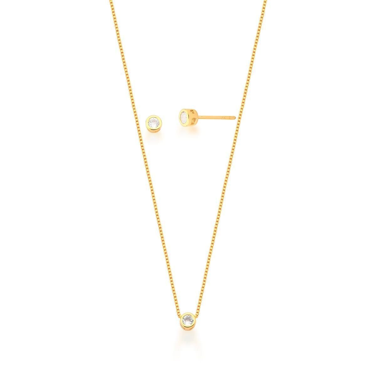 Conjunto Colar e Brinco Ponto de Luz Semijoia