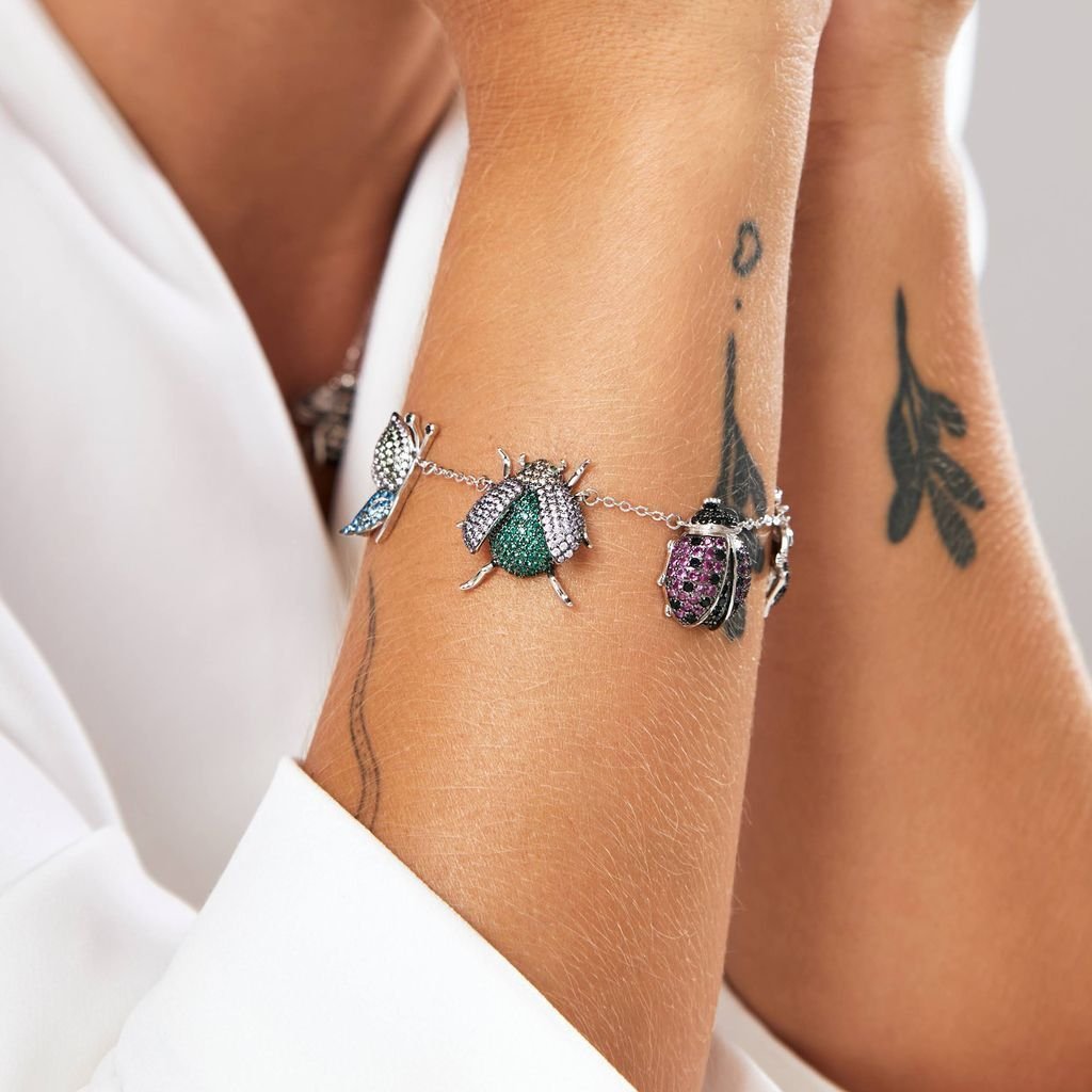 Pulseira Bugs Insetos Joaninha Abelha Semijoia Banho Rodio Prata 5