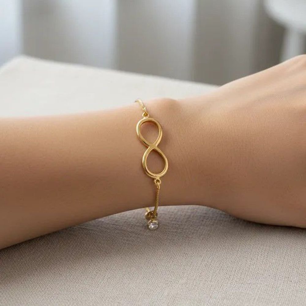 Conjunto Colar E Pulseira Símbolo Infinito Semijoia Ouro Dourado 2