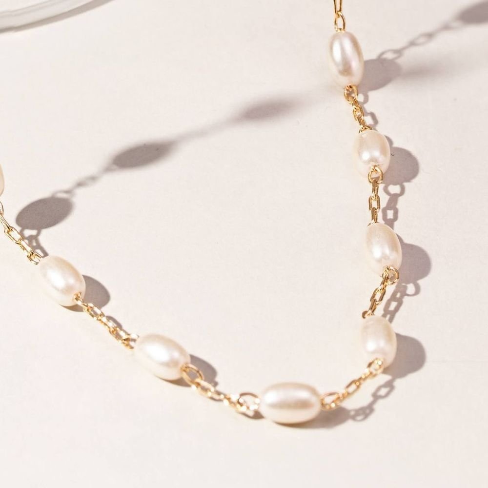 Pulseira Pérolas Ovais Semijoia Banhada a Ouro Dourado 2