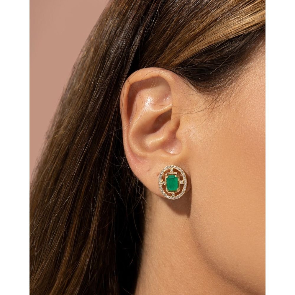 Brinco Vintage Cristal Esmeralda com Zircônias Semijoia Dourado/Verde 2